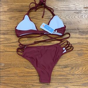 Cupshe maroon strappy halter bikini Sale